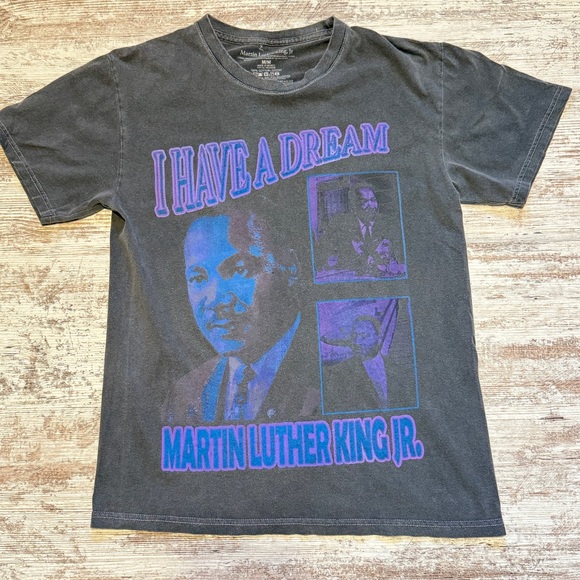 Martin Luther King Black Graphic T-Shirt with Purple Print - Picture 1 of 5